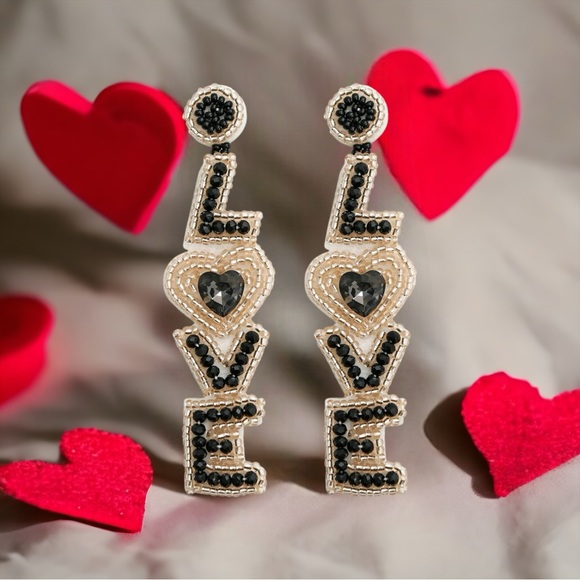 Fourty Dreams Boutique Jewelry - New beaded black Valentines Day love earrings